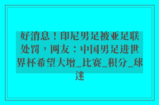 好消息！印尼男足被亚足联处罚，网友：中国男足进世界杯希望大增_比赛_积分_球迷