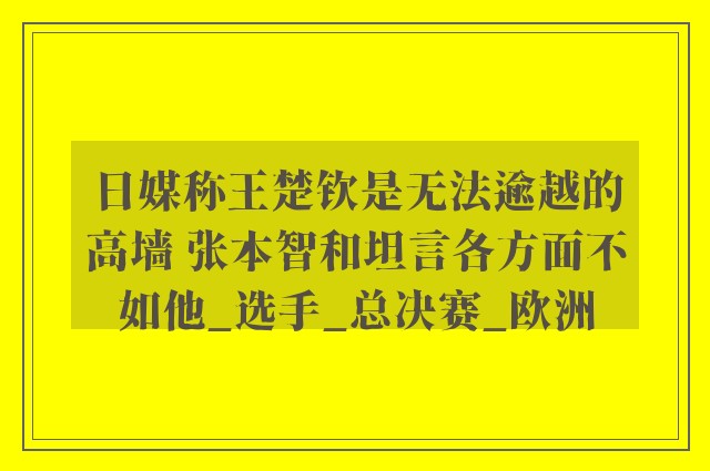 日媒称王楚钦是无法逾越的高墙 张本智和坦言各方面不如他_选手_总决赛_欧洲