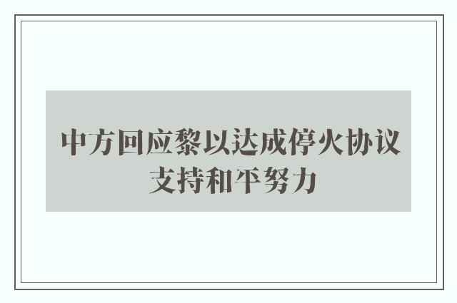 中方回应黎以达成停火协议 支持和平努力