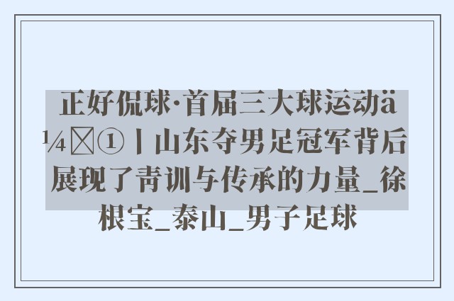 正好侃球·首届三大球运动会①丨山东夺男足冠军背后 展现了青训与传承的力量_徐根宝_泰山_男子足球